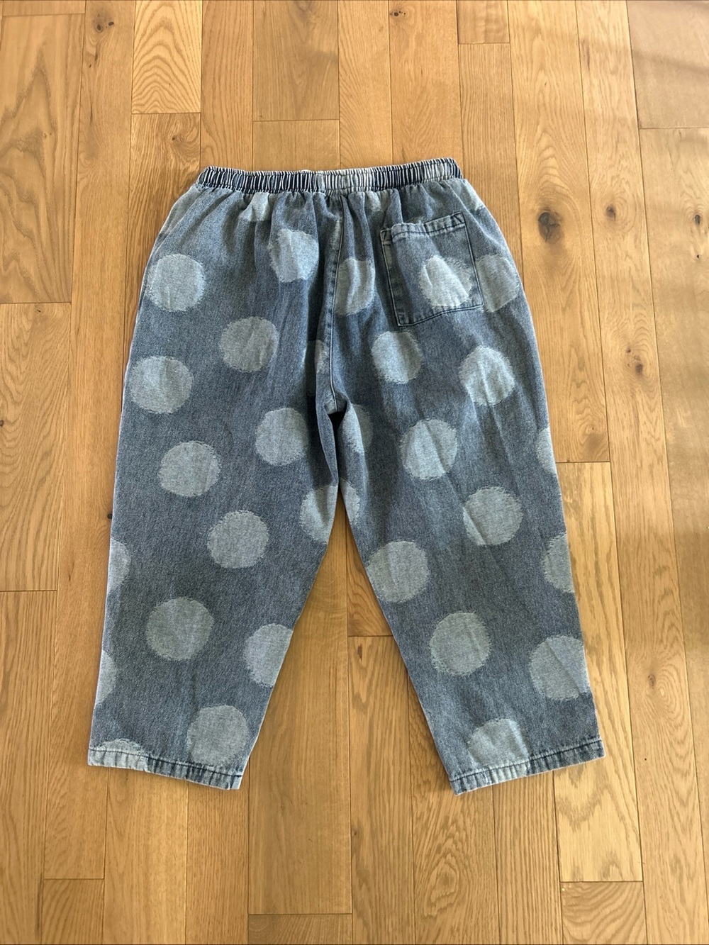 MR DONOO Japan fit L XL Denim Big Dot Print Cropped Pull on Balloon Pants Jeans - Picture 5 of 9